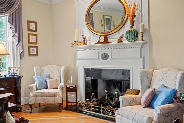 5045 Van Meter Rd, Winchester, KY 40391 - living area featuring ornamental molding, a fireplace, and wood finished floors