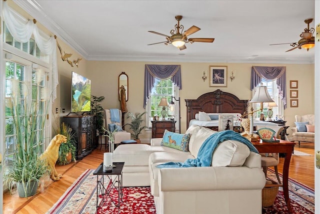 5045 Van Meter Rd, Winchester, KY 40391 - bedroom with crown molding, wood finished floors, access to outside, and ceiling fan