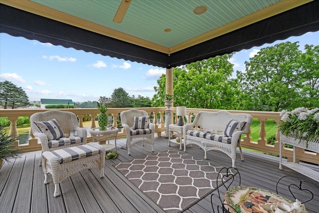 5045 Van Meter Rd, Winchester, KY 40391 - deck with an outdoor hangout area and a ceiling fan