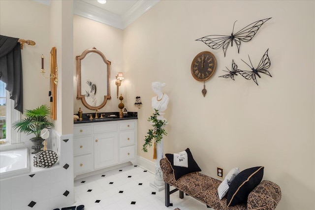 5045 Van Meter Rd, Winchester, KY 40391 - bathroom featuring vanity, ornamental molding, a bath, and tile patterned floors