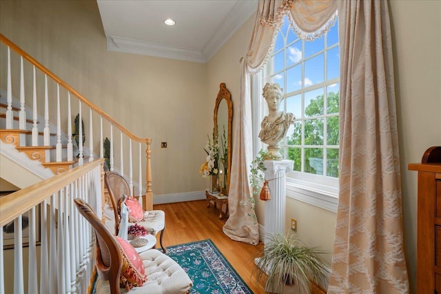 5045 Van Meter Rd, Winchester, KY 40391 - foyer featuring crown molding, wood finished floors, and stairs
