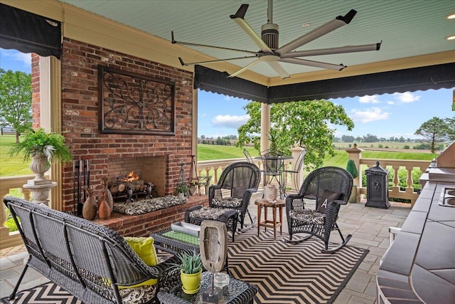 5045 Van Meter Rd, Winchester, KY 40391 - view of patio / terrace featuring an outdoor brick fireplace and a ceiling fan