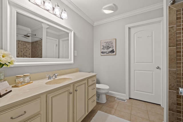 165 Rolling Meadows Dr, Stanford, KY 40484 - bathroom with vanity, ornamental molding, tile patterned floors, and tiled shower