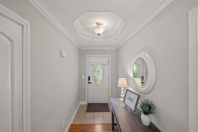 165 Rolling Meadows Dr, Stanford, KY 40484 - entryway featuring light wood-style flooring, a tray ceiling, and ornamental molding