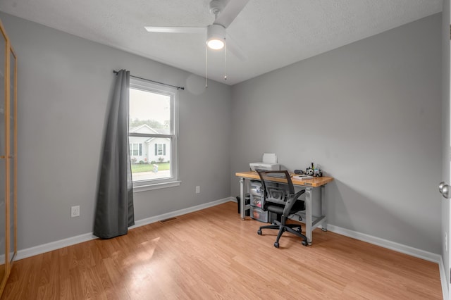 210 Taylorsville Trl, Georgetown, KY 40324 - office area with a ceiling fan, light wood-style flooring, and a textured ceiling