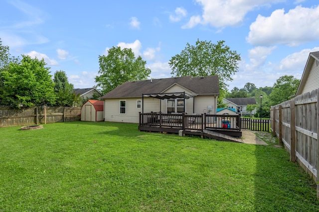 210 Taylorsville Trl, Georgetown, KY 40324 - back of property featuring a wooden deck, a fenced backyard, a shed, and a pergola