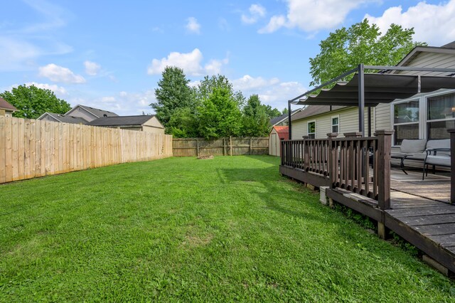 210 Taylorsville Trl, Georgetown, KY 40324 - fenced backyard featuring a deck and a storage shed