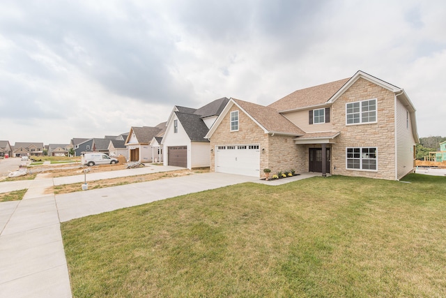 4185 Buttermilk Rd, Lexington, KY 40509 - view of front of house featuring stone siding, driveway, an attached garage, a front yard, and roof with shingles