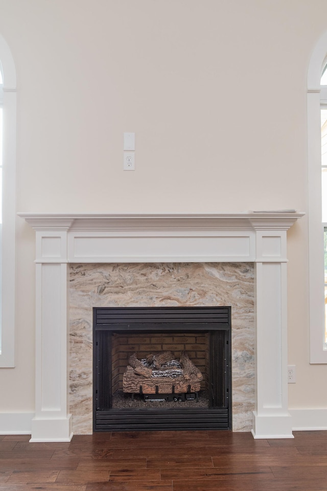 4185 Buttermilk Rd, Lexington, KY 40509 - detailed view of a fireplace, arched walkways, and wood finished floors