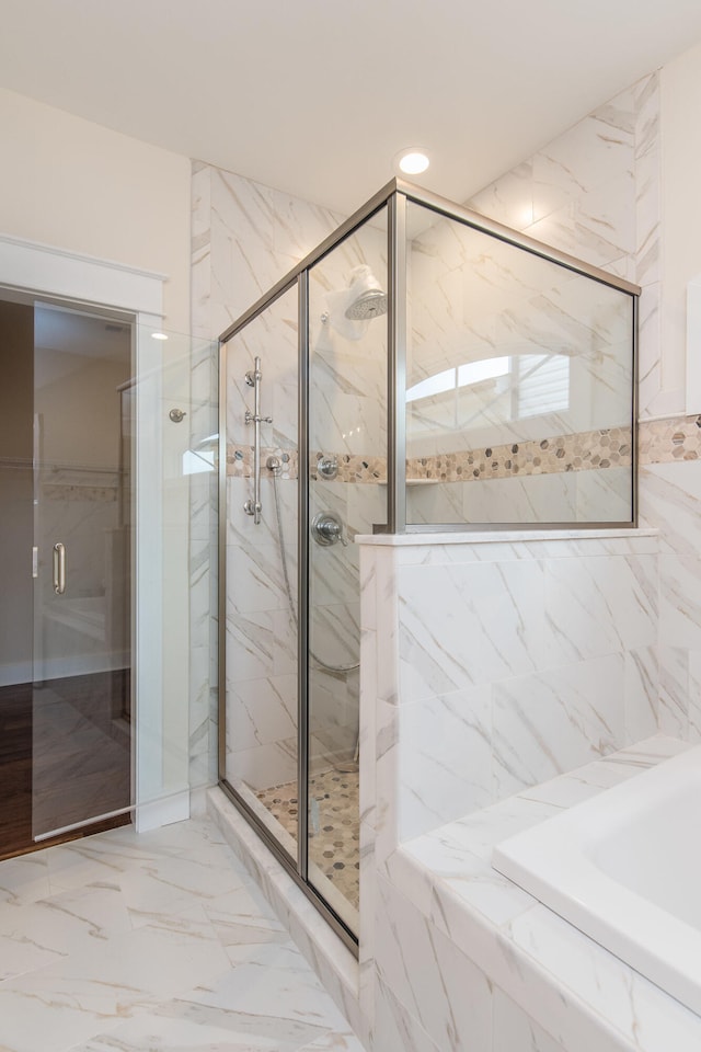 4185 Buttermilk Rd, Lexington, KY 40509 - full bathroom with a marble finish shower, a bath, and marble finish floors