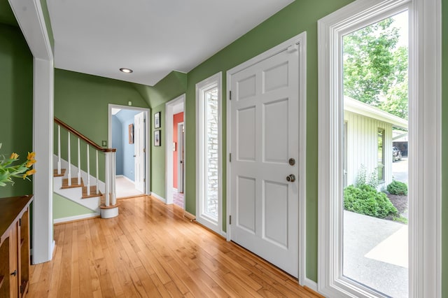 2968 Delong Rd, Lexington, KY 40515 - entrance foyer with stairs, light wood-type flooring, and recessed lighting