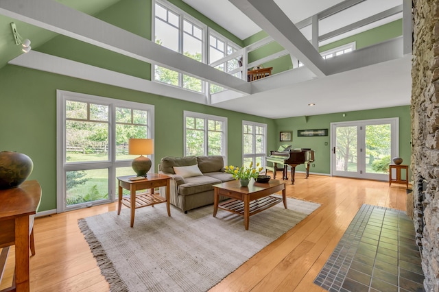 2968 Delong Rd, Lexington, KY 40515 - living area featuring a towering ceiling, hardwood / wood-style floors, and french doors