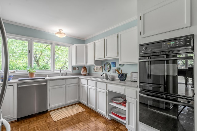 2968 Delong Rd, Lexington, KY 40515 - kitchen featuring dishwasher, crown molding, white cabinets, light countertops, and open shelves