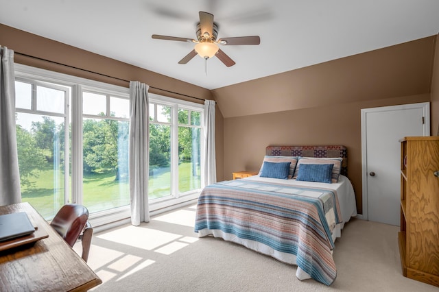 2968 Delong Rd, Lexington, KY 40515 - bedroom with light carpet, lofted ceiling, and a ceiling fan