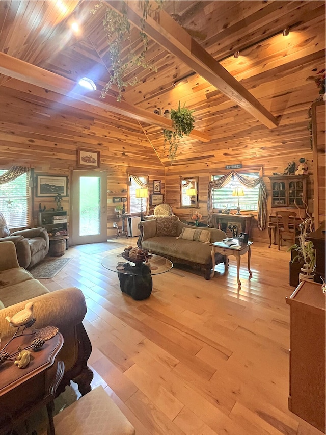 250 Hilltop Ests, Morehead, KY 40351 - living room featuring wood walls, wood finished floors, and wood ceiling