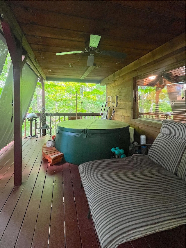 250 Hilltop Ests, Morehead, KY 40351 - wooden terrace featuring a hot tub and ceiling fan