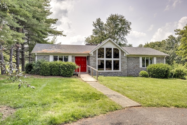 560 Kemper Ln, Danville, KY 40422 - view of front of property with stone siding, a front yard, and roof with shingles