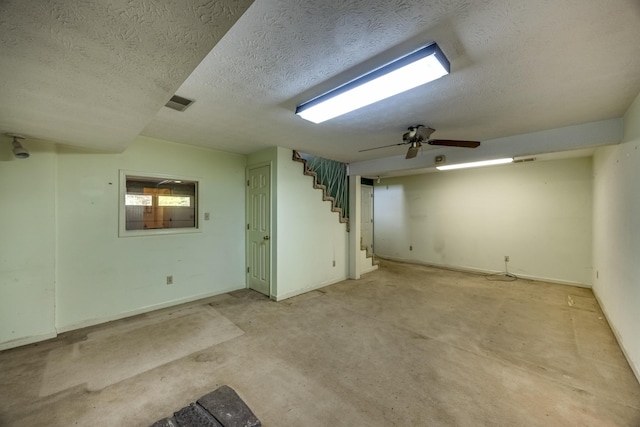 560 Kemper Ln, Danville, KY 40422 - basement featuring stairway, a textured ceiling, and ceiling fan