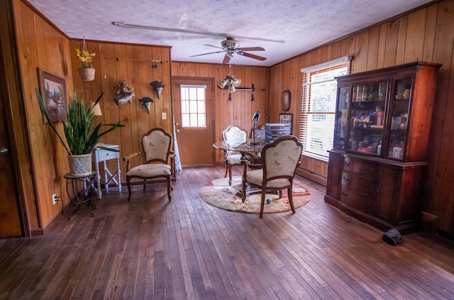 1181 Tracy Rd, Lawrenceburg, KY 40342 - office featuring plenty of natural light, wood-type flooring, ceiling fan, a textured ceiling, and wood walls
