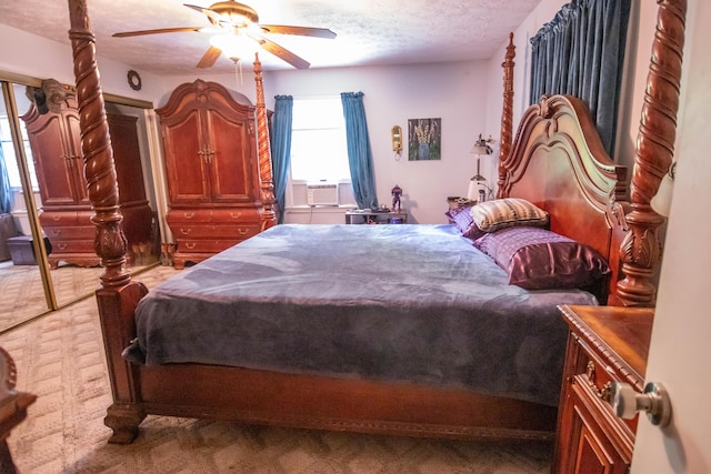 1181 Tracy Rd, Lawrenceburg, KY 40342 - bedroom featuring cooling unit, a textured ceiling, light carpet, and ceiling fan