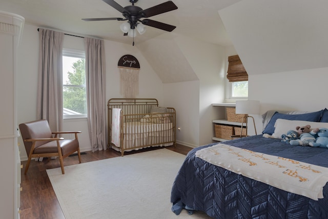 1424 Corral Way, Frankfort, KY 40601 - bedroom with multiple windows, wood finished floors, lofted ceiling, and a ceiling fan