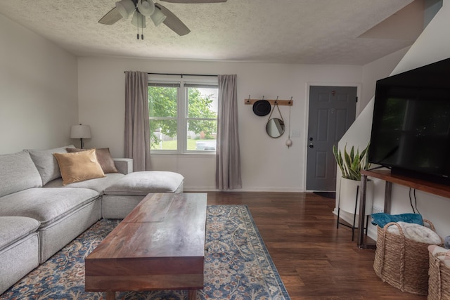 1424 Corral Way, Frankfort, KY 40601 - living room with wood finished floors, a ceiling fan, and a textured ceiling