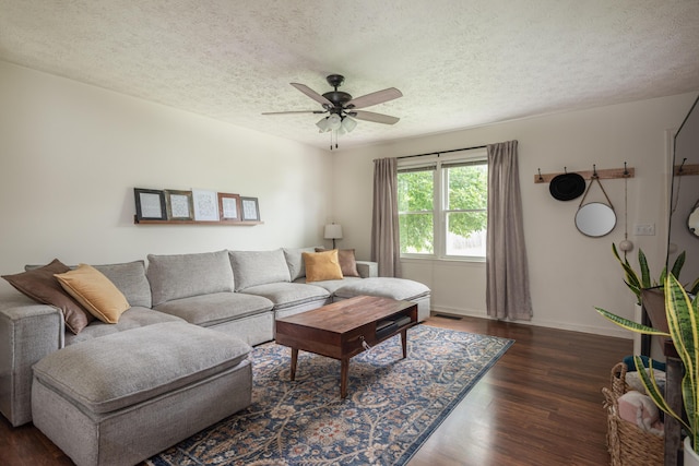 1424 Corral Way, Frankfort, KY 40601 - living room featuring a ceiling fan, dark wood-style floors, and a textured ceiling