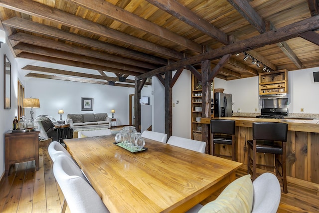224 Pine Valley Rd, Berea, KY 40403 - dining space featuring wood-type flooring and a wood ceiling with exposed beams