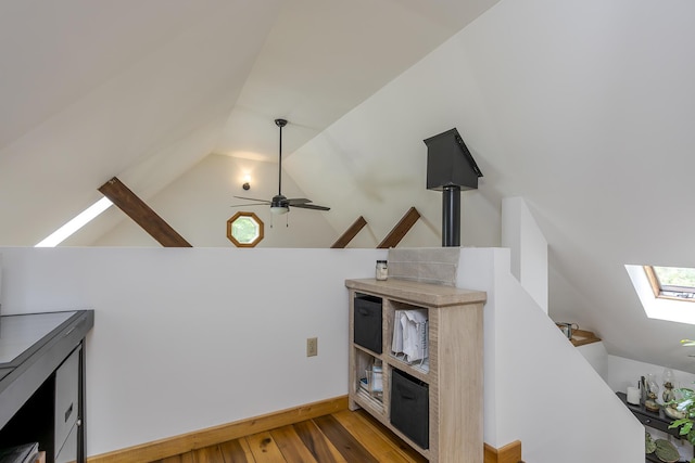 224 Pine Valley Rd, Berea, KY 40403 - bonus room featuring lofted ceiling, a skylight, wood-type flooring, and a ceiling fan