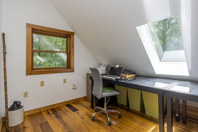224 Pine Valley Rd, Berea, KY 40403 - office with hardwood / wood-style flooring, vaulted ceiling, and a skylight