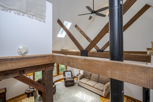 224 Pine Valley Rd, Berea, KY 40403 - living room with a ceiling fan, a skylight, and wood finished floors