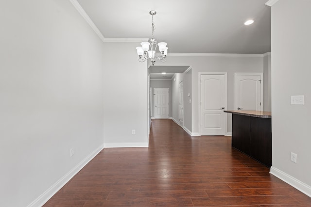 4464 Stuart Hall Blvd Unit 9101, Lexington, KY 40509 - unfurnished dining area with a chandelier, ornamental molding, dark wood-style flooring, and recessed lighting