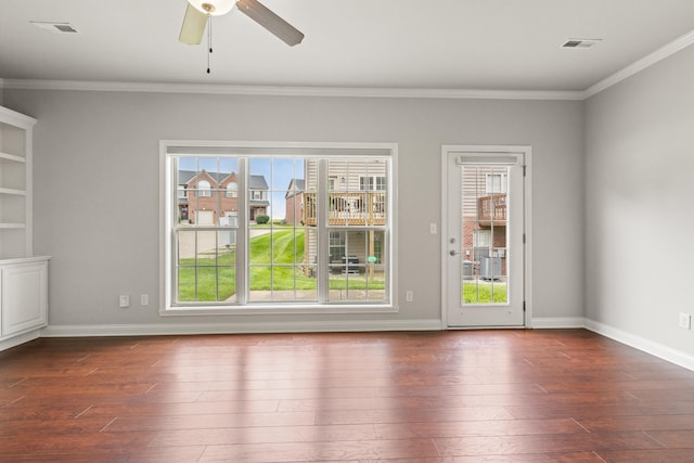 4464 Stuart Hall Blvd Unit 9101, Lexington, KY 40509 - spare room featuring ornamental molding, dark wood-style flooring, and a ceiling fan