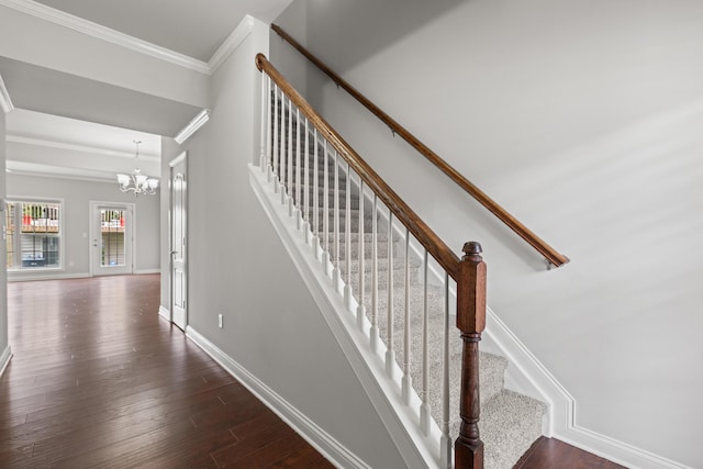 4464 Stuart Hall Blvd Unit 9101, Lexington, KY 40509 - stairway featuring ornamental molding, wood finished floors, and a chandelier