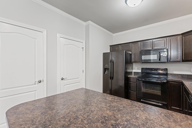 4464 Stuart Hall Blvd Unit 9101, Lexington, KY 40509 - kitchen with black appliances, dark countertops, ornamental molding, and dark brown cabinetry