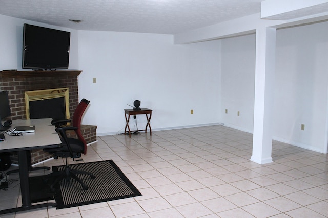 5515 Van Meter Rd, Winchester, KY 40391 - office area with a textured ceiling, a fireplace, and light tile patterned floors