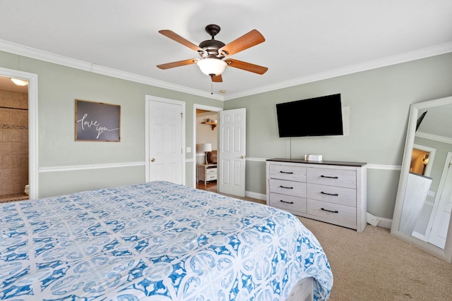 313 Man O War Ct, Lawrenceburg, KY 40342 - bedroom with crown molding, carpet flooring, a ceiling fan, and ensuite bathroom