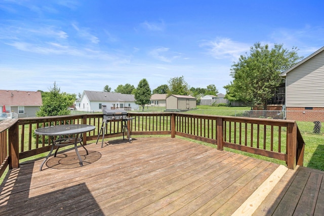 313 Man O War Ct, Lawrenceburg, KY 40342 - wooden terrace featuring a storage unit, a residential view, and a fenced backyard