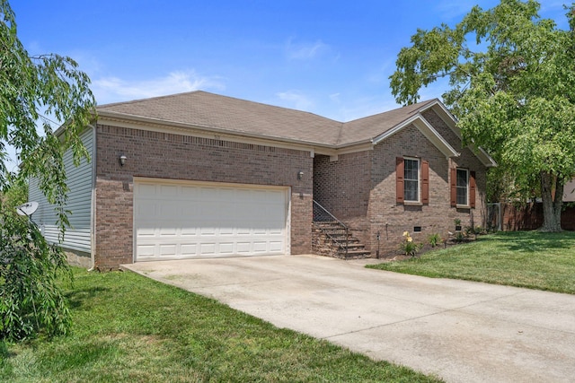 313 Man O War Ct, Lawrenceburg, KY 40342 - ranch-style home with driveway, brick siding, an attached garage, and roof with shingles