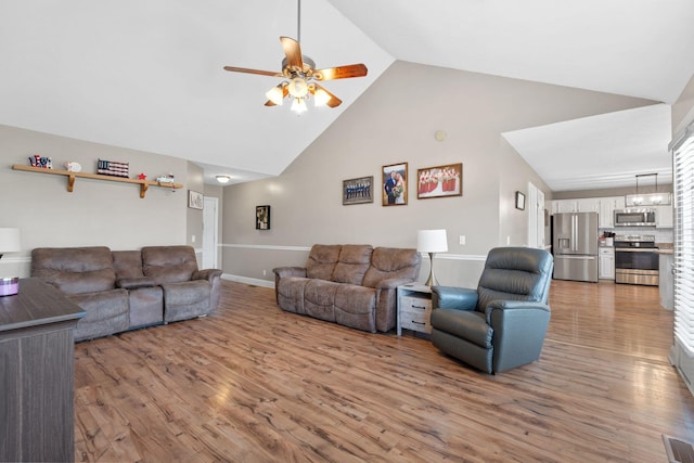 313 Man O War Ct, Lawrenceburg, KY 40342 - living room featuring wood finished floors, high vaulted ceiling, and ceiling fan