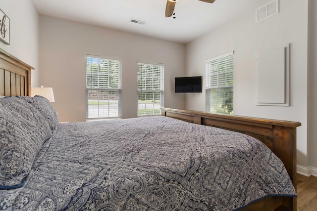 2394 Roberts Bend Rd, Burnside, KY 42519 - bedroom with wood finished floors, multiple windows, and a ceiling fan