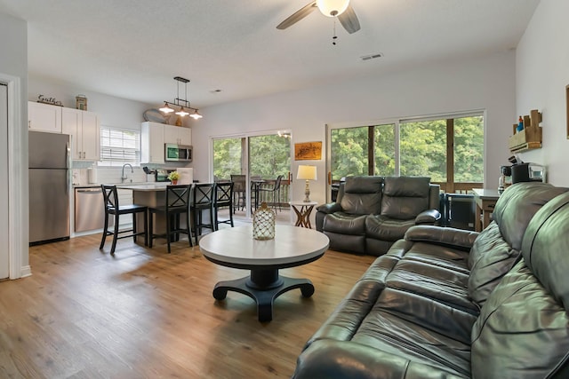 2394 Roberts Bend Rd, Burnside, KY 42519 - living area featuring a ceiling fan and light wood-type flooring