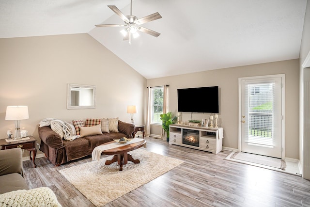 120 Eric Ct, Nicholasville, KY 40356 - living area with ceiling fan, light wood-style floors, and high vaulted ceiling