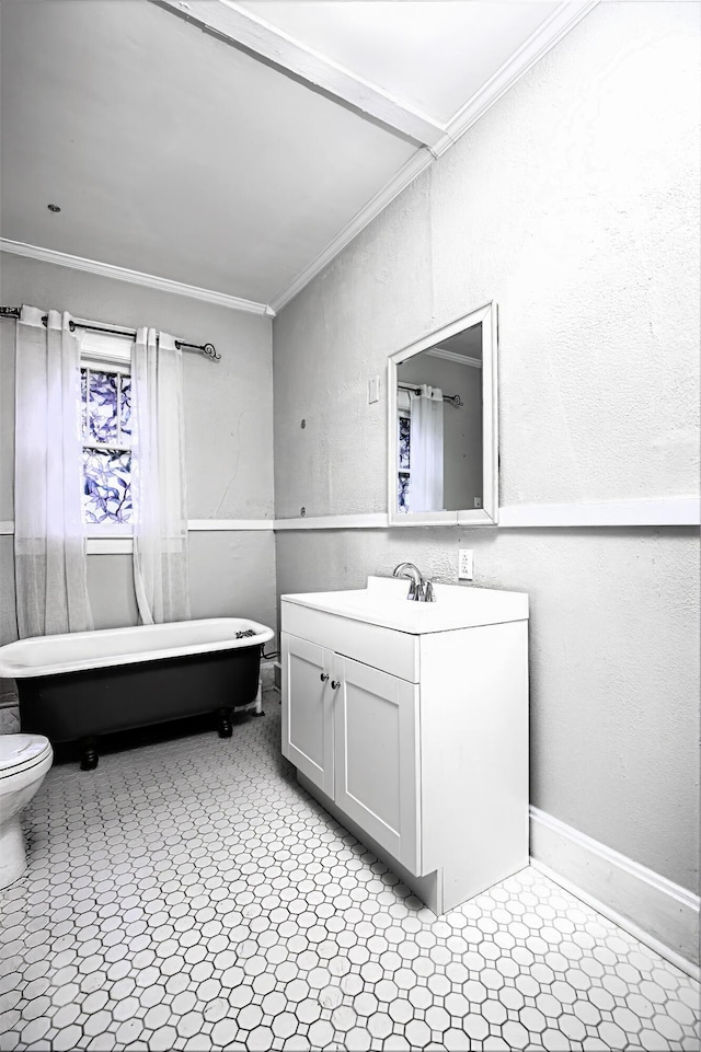 127 Locust Ave, Lexington, KY 40505 - bathroom with crown molding, a freestanding bath, vanity, and a textured wall