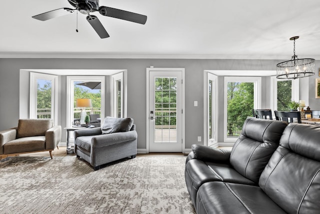 4109 Bridgemont Ln, Lexington, KY 40515 - living area with a chandelier, crown molding, wood finished floors, and ceiling fan