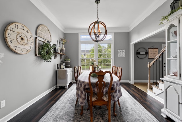 4109 Bridgemont Ln, Lexington, KY 40515 - dining room featuring a chandelier, stairway, crown molding, and dark wood finished floors