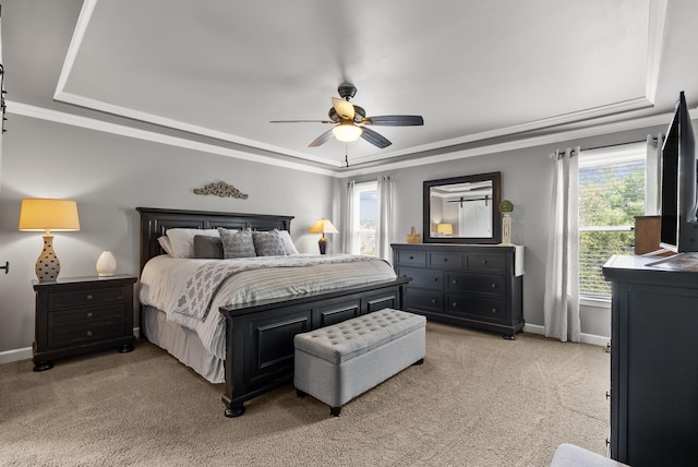 4109 Bridgemont Ln, Lexington, KY 40515 - bedroom featuring a raised ceiling, light colored carpet, multiple windows, and crown molding