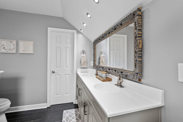 4109 Bridgemont Ln, Lexington, KY 40515 - full bathroom with double vanity, lofted ceiling, and wood finished floors
