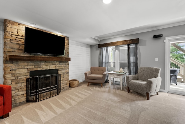 4109 Bridgemont Ln, Lexington, KY 40515 - carpeted living room featuring crown molding and a fireplace