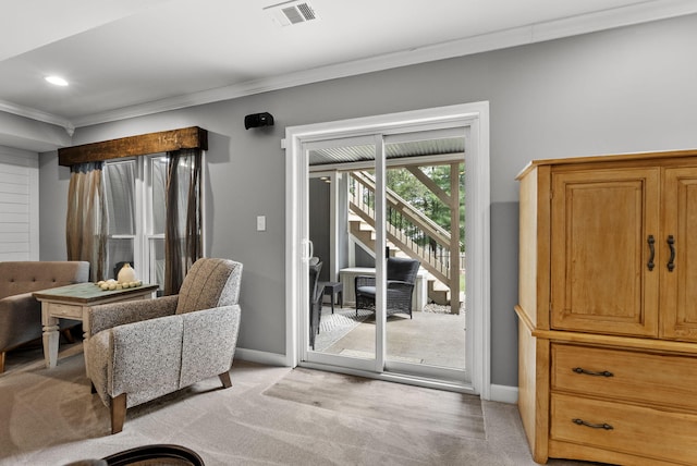4109 Bridgemont Ln, Lexington, KY 40515 - sitting room featuring crown molding, light colored carpet, and recessed lighting